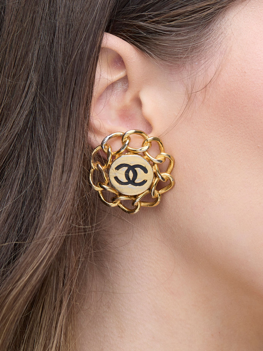 CHANEL Gold Plated CC Chain Earrings