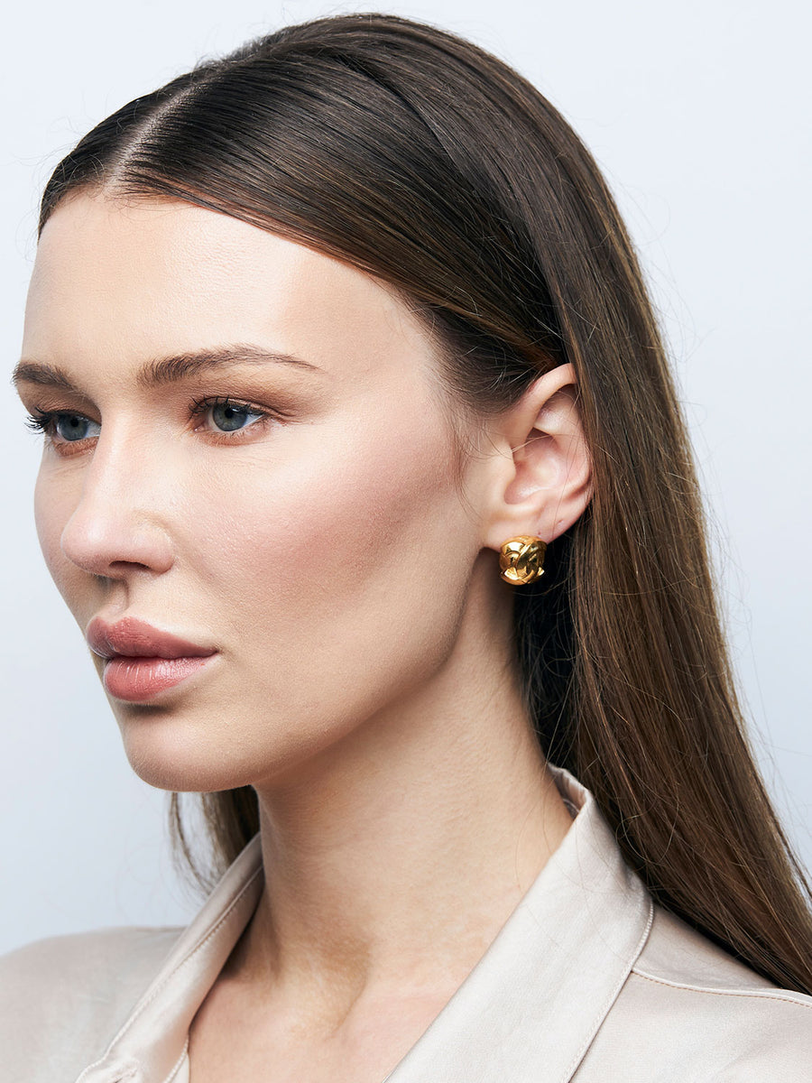 CHANEL Gold Plated CC Logo Clip Earrings
