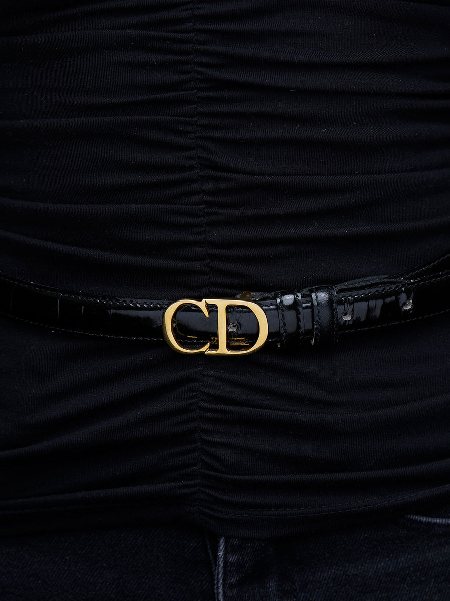 CHRISTIAN DIOR Black Patent Leather Belt Rental