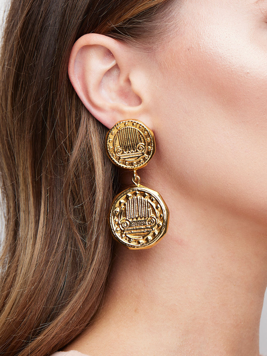 ESCADA Gold Coin Drop Earrings Rental