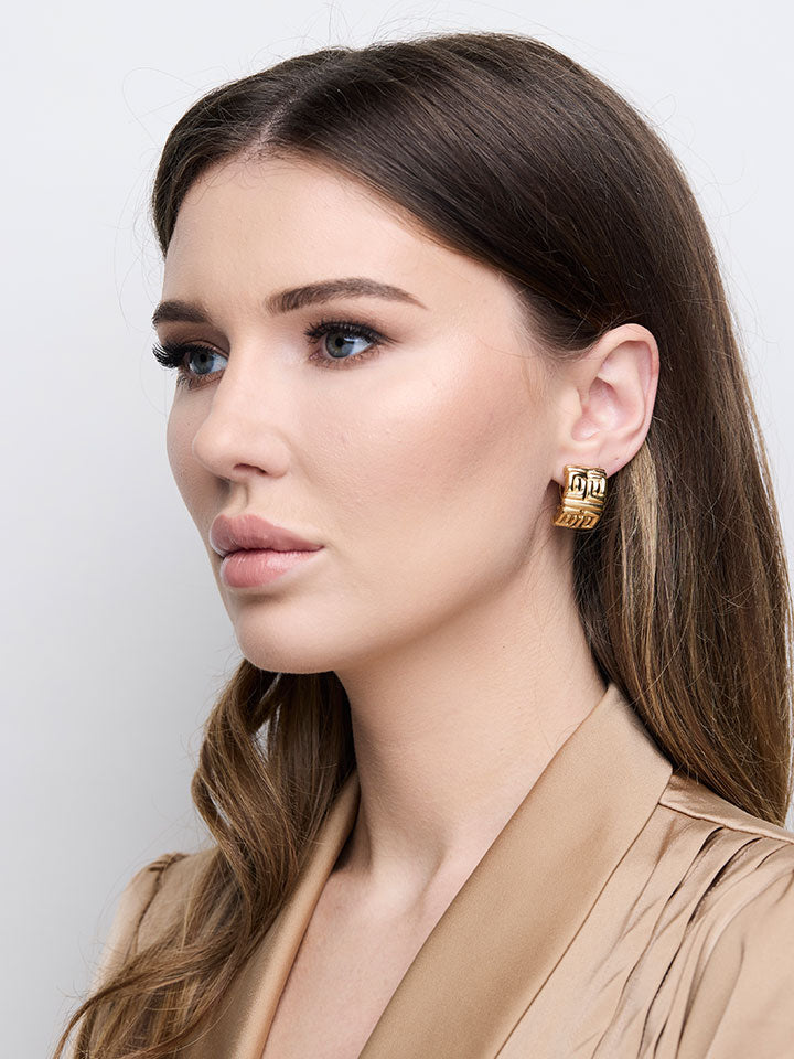 GIVENCHY Goldtone Logo Half Hoop Earrings